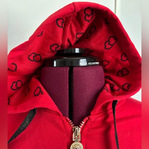 Moncler Women's Red Hoodie w/ gem Logo Detail, Size 16/Large. A few missing gems - Picture 4 of 6